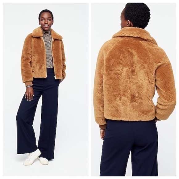 J Crew Teddy Bomber Jacket Coat Cognac L Large - Picture 5 of 5